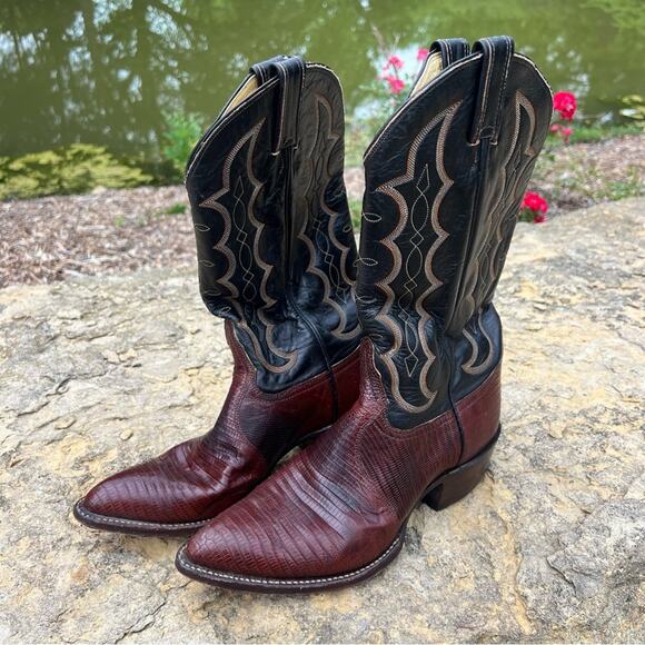 Vintage Tony Lama Black Label Exotic Lizard Leather Cowboy Boots 8 EE 86635 - Picture 8 of 10